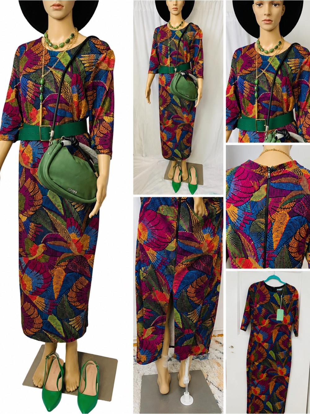 FARM Rio Multicolor Leaf-Print Midi Dress